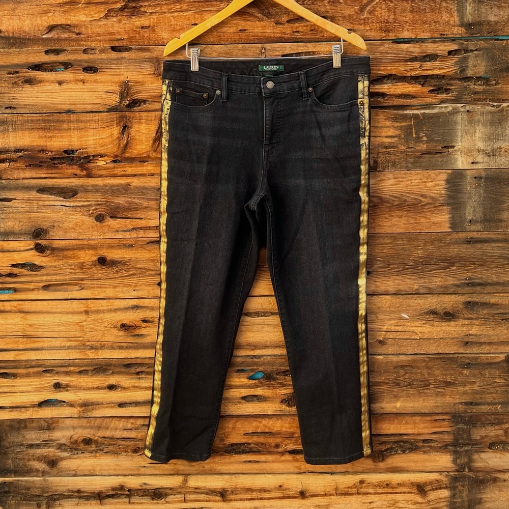 RALPH LAUREN | Black Denim W/ Gold Stripe 14